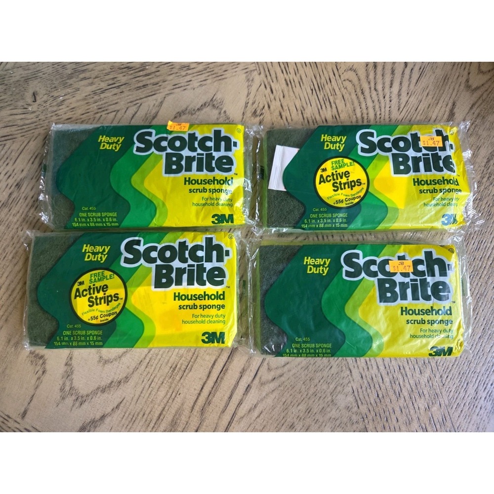 Vintage Scotch Brite Sponges Scrub Sponges Lot Of 4 NOS Extra Large Size 1989